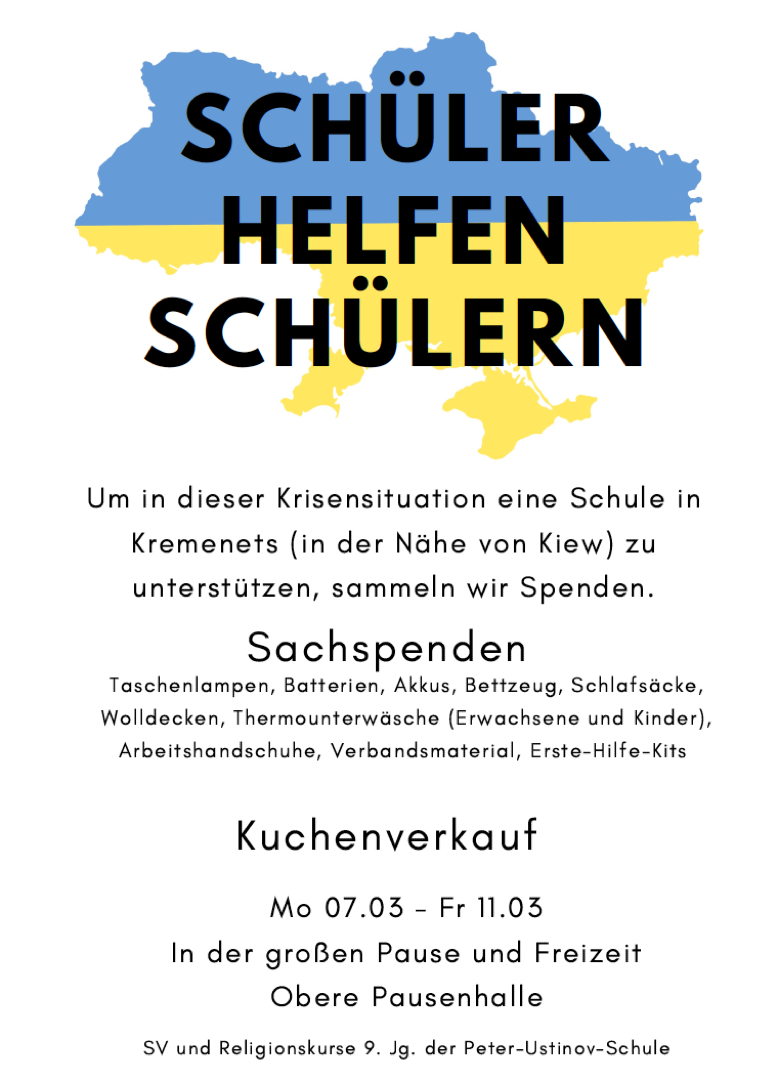 Schüler helfen Schülern – Eine Spendenaktion der Peter-Ustinov-Schule