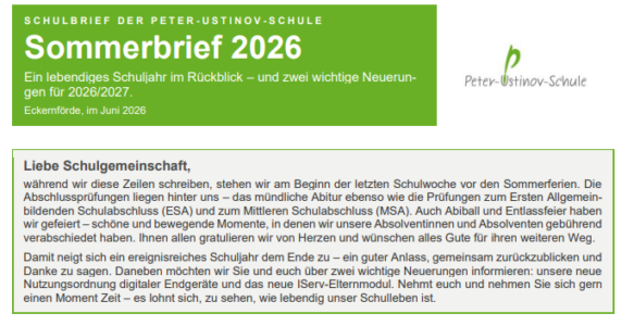 Schulbrief Sommer 2026